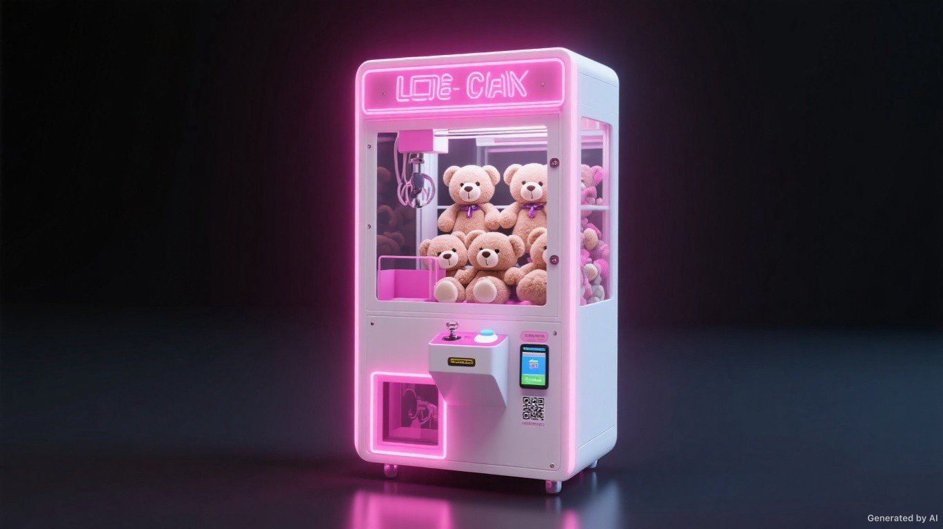 Máquina peluchera con billetero y lector de código QR para pagos